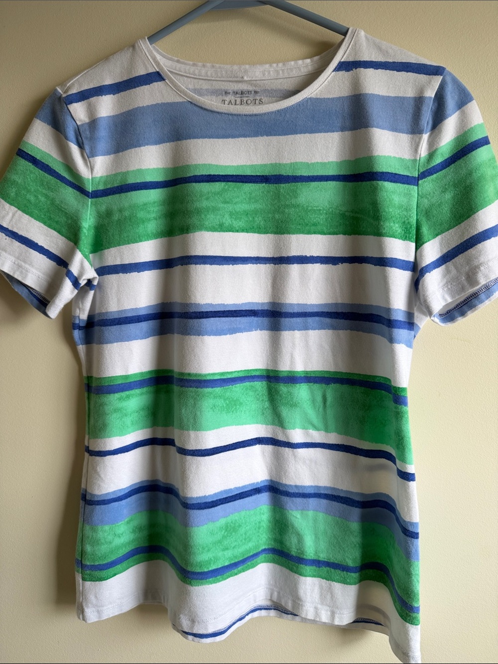 Talbots White Tee with Green and Blue Stripes